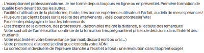 L'exceptionnel professionnalisme. Je me forme depuis toujours en ligne ou en présentiel. Première formation de qualité bien devant toutes les autres.